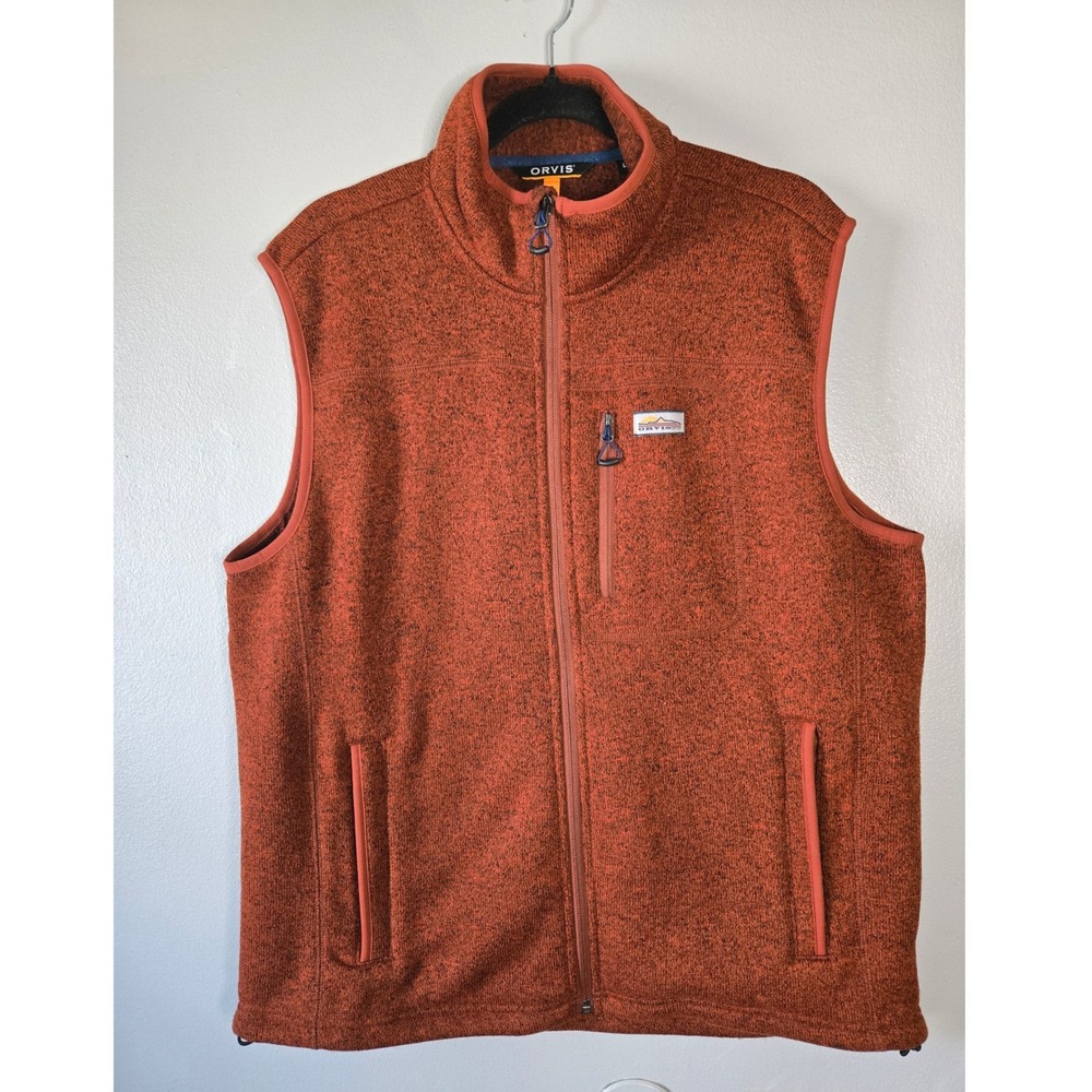 Orvis Full Zip Fleece Vest Burnt Orange | Outdoor Hiking Layer Size Large Unisex